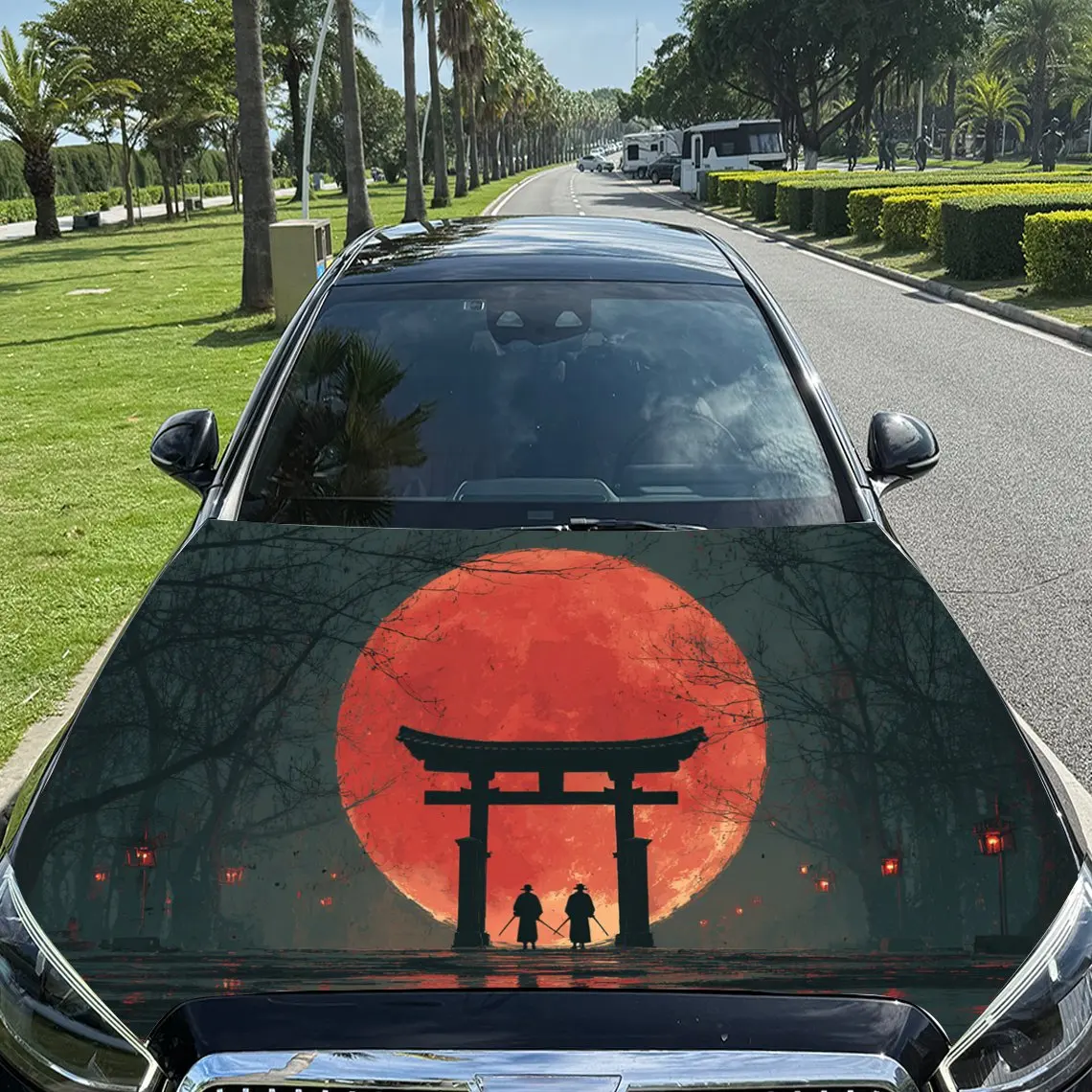 

Романтические наклейки на капот автомобиля Red-Moon Shrine Gate Pattern, водонепроницаемые самоклеящиеся, устойчивые к царапинам, легко приклеиваемые, прочные для автомобиля