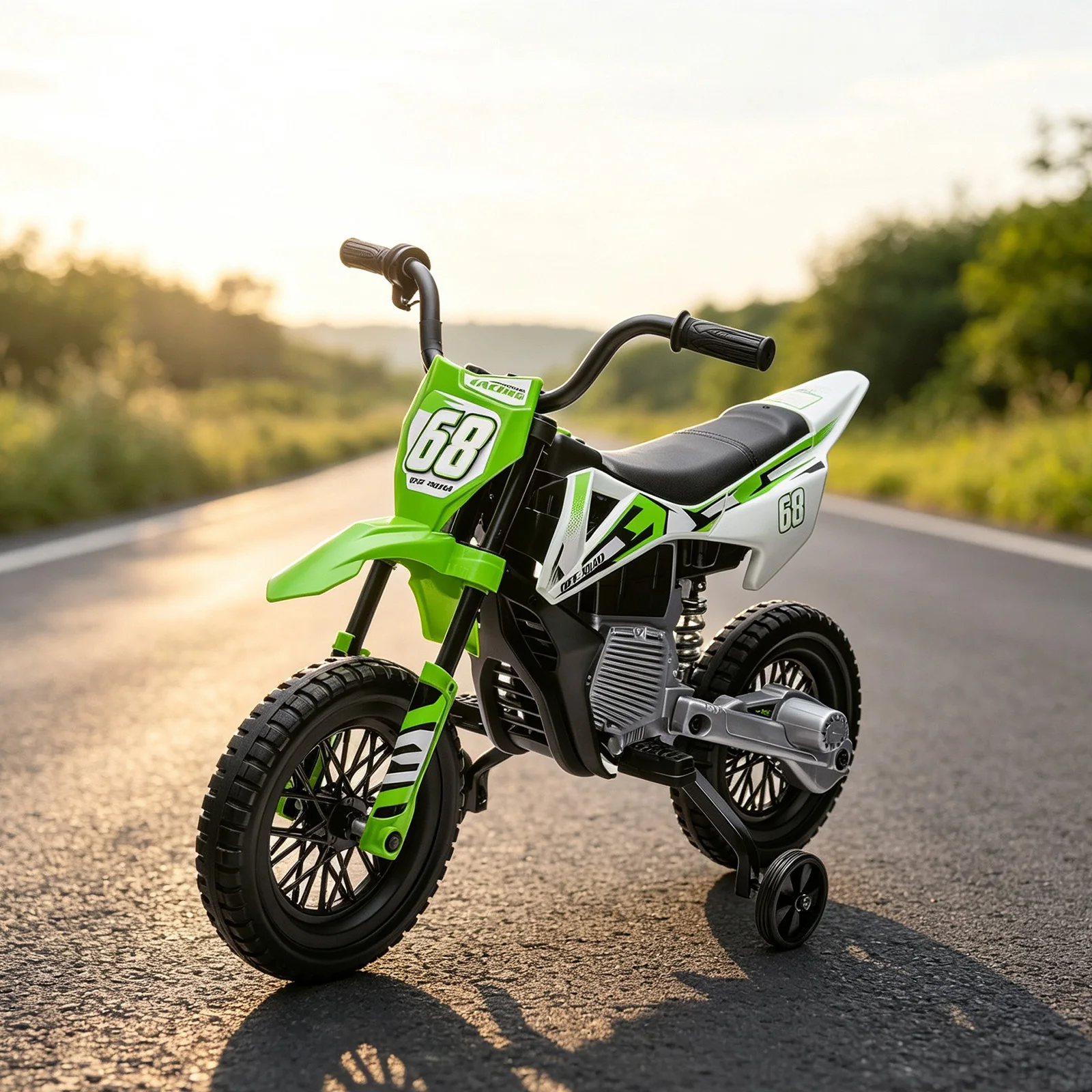 12V Kids Electric Dirt Bike Ride On Motorcycle With Training Wheels, Twist Grip Throttle, 3 MPH, Music, 4.5Ah Battery & Charger