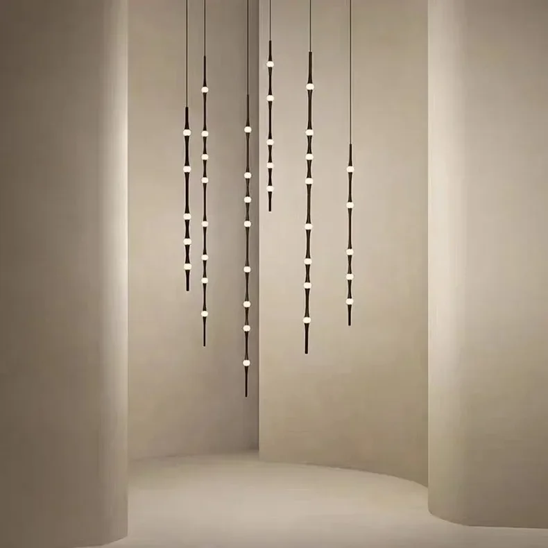 2025 Staircase Chandelier Novelty LED Aluminium Long Strip Lamp For Hotel Hall Parlor Bamboo Light Dining Room Combination Lamp