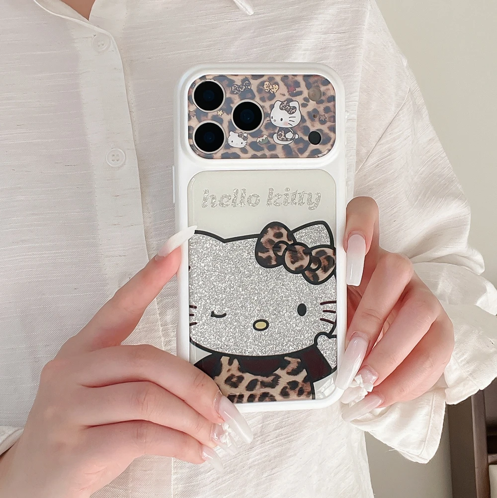 Fashion Cute Cartoon Sanrio Hello Kittty leopard Print Bow Phone Case For iPhone 17 Pro 16 15 14 Pro Max Shockproof Hard Cover