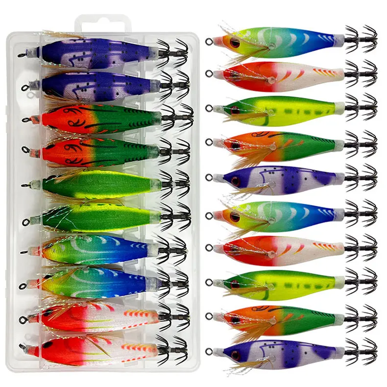 ShareShark 10 Stück/Box Leuchtende Tintenfisch-Jigs, Salzwasser-Angelköder, Meeresfischerei-Köder für Oktopus, Tintenfisch und Krake – Detail 1