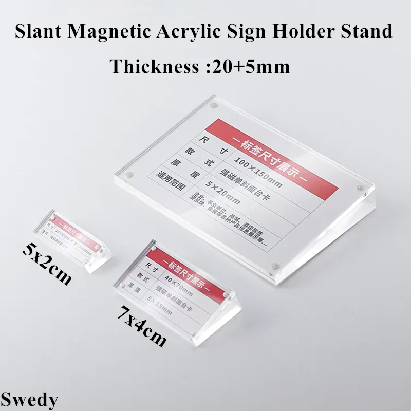 5 Pieces 5x2cm/7x4cm Magnetic Clear Acrylic Menu Sign Holder Slanted Plastic Name Card Price Card Tag Label Holder Display Stand
