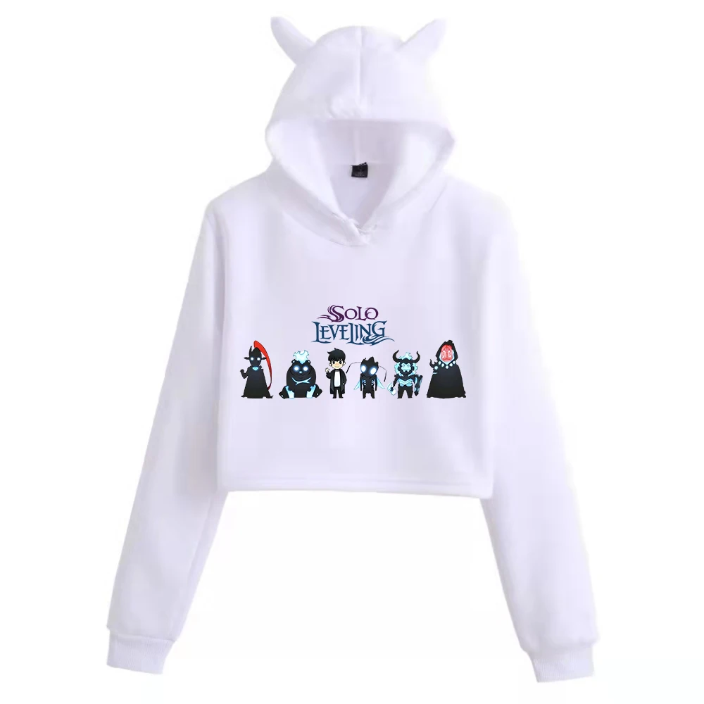 Solo Leveling Anime Cat Ears Long Sleeve Crop Tops Girls Fashion Hoodie