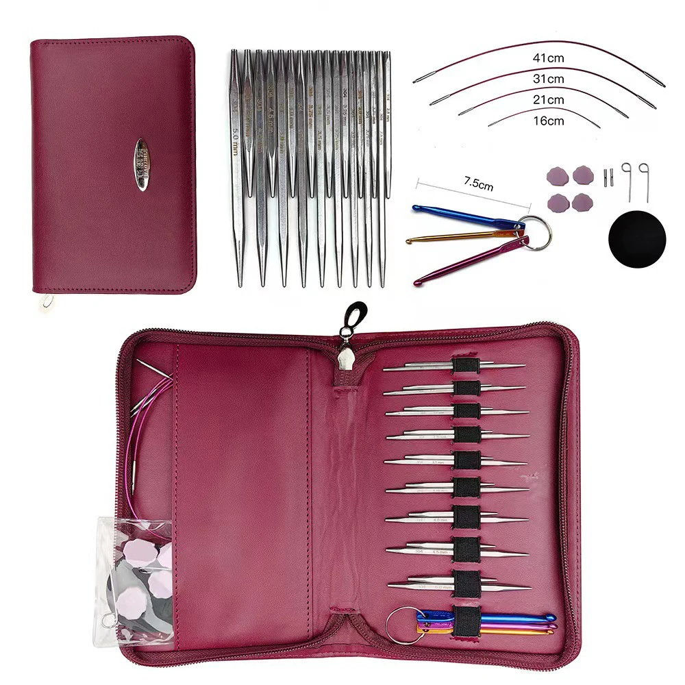 Stainless steel Circular Knitting Needles Set Interchangeable Crochet Hooks Weaving Yarn Knitting Craft Tools Accessories Kit