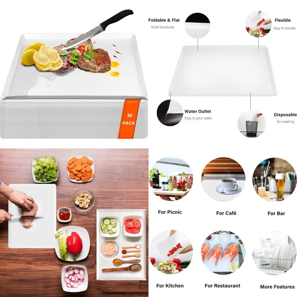 

Flexible 17x12 Plastic Cutting Boards, 90 Pack, Commercial-Grade, Collapsible Kitchen Mat