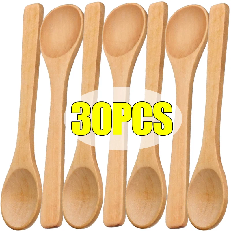 1/30pcs Wooden Spoons Long Handle Coffee Milk Teaspoon Condiment Spoons Ice Cream Honey Spoons Home Kitchen Tableware Utensil