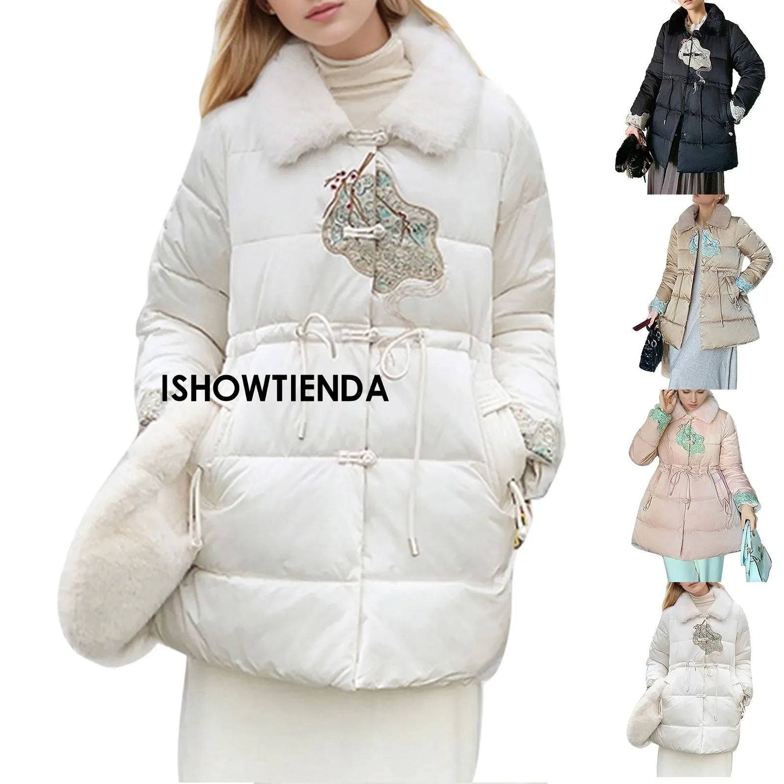 New Winter Long Parkas Jackets Women Down Cotton Jacket Large Lapel Elastic Waist Snow Outwear Fashion Warm Patchwork Coat