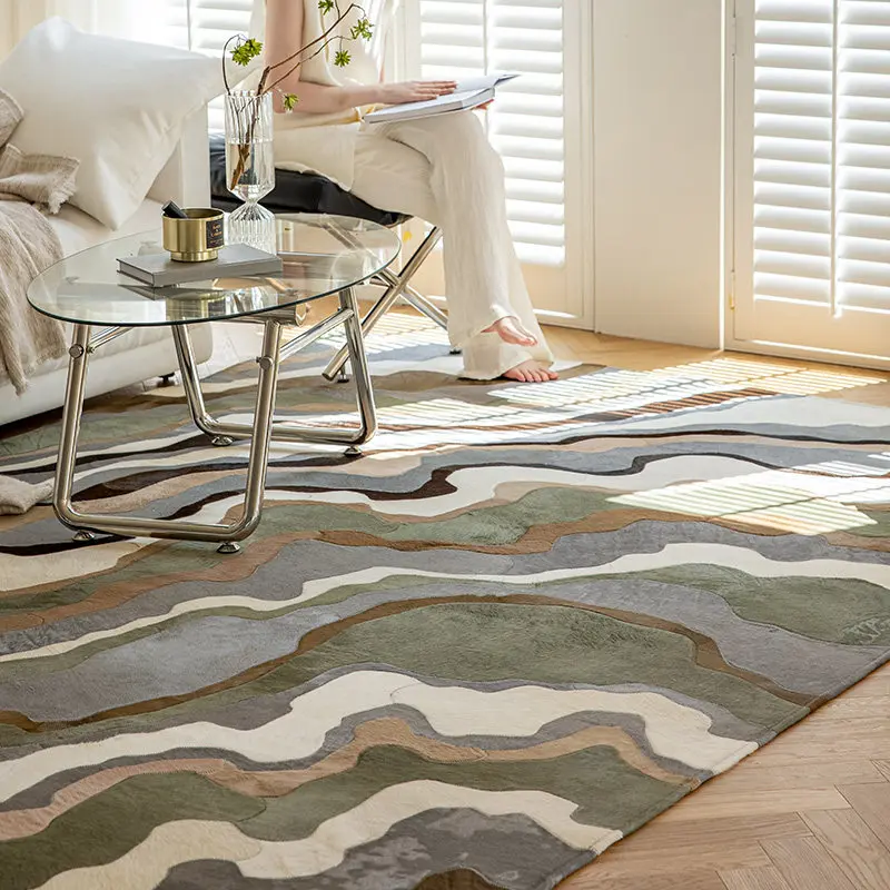 Creative Art Modern Carpet Living Room Handmade Real Cowhide Sofa Floor Mat Customize Light Luxury Home Bedroom Rug