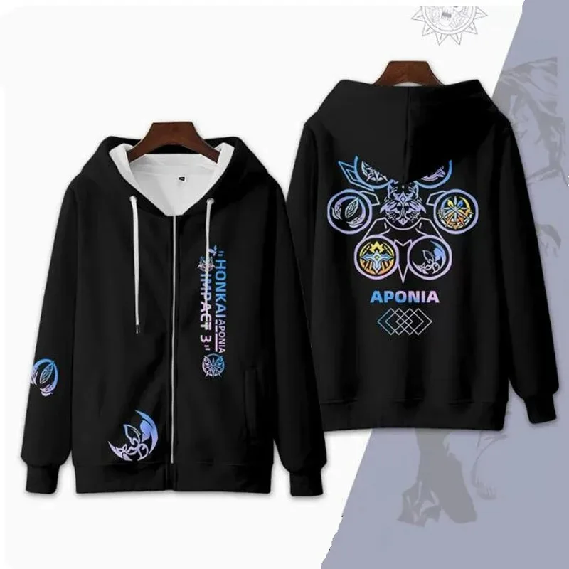 Hot Game Honkai Impact 3rd Zip Up Hoodie Women Men Graphic Sweatshirt Y2K Streetwear Hip Hop Aponia Cosplay Zipper Hooded Jacket