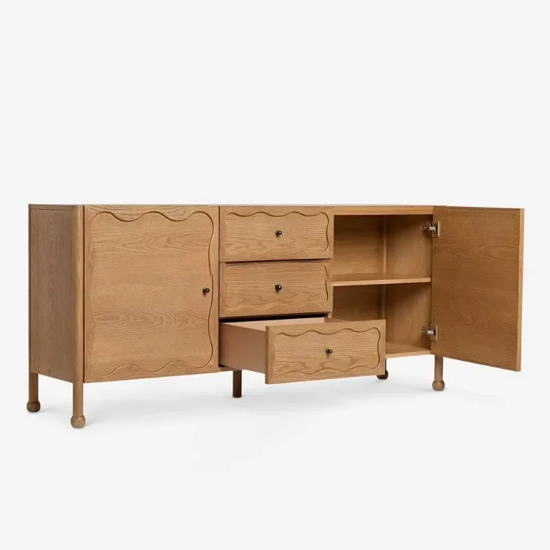 2025 Modern Deluxe Double Door Solid Wood Sideboard Three Drawer Handmade Brass Handle Kitchen Dining Room Furniture