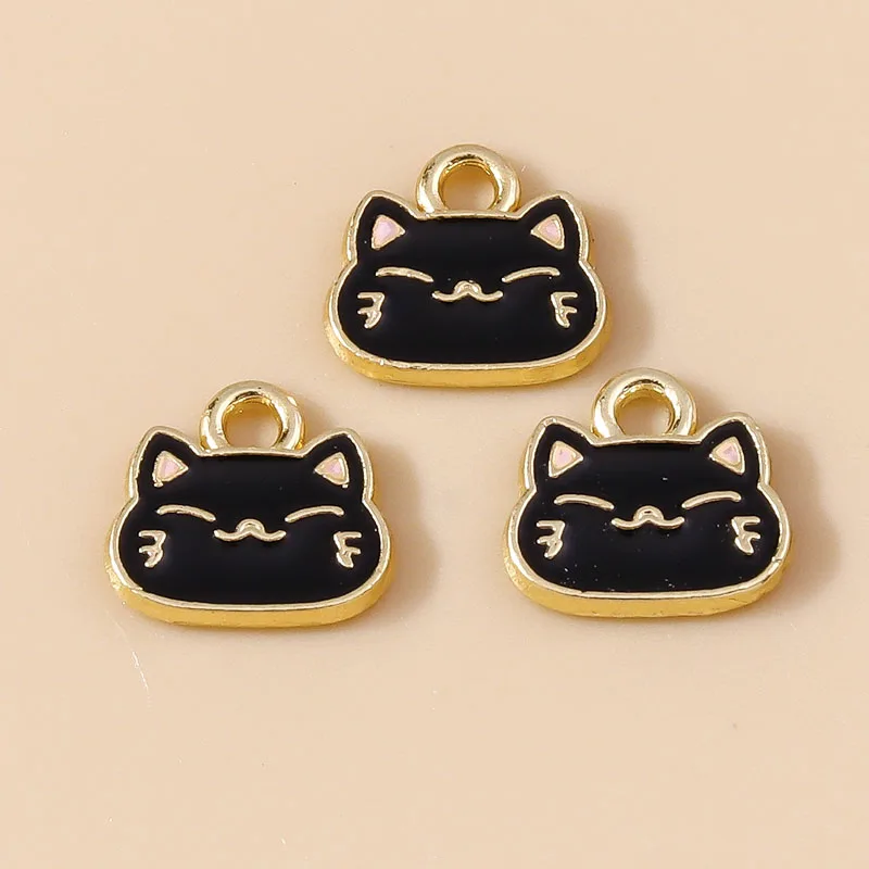 10pcs 10*9mm Cartoon Enamel Mini White Black Cat Charm Pendants for Necklaces Earrings DIY Handmade Jewelry Making Accessories