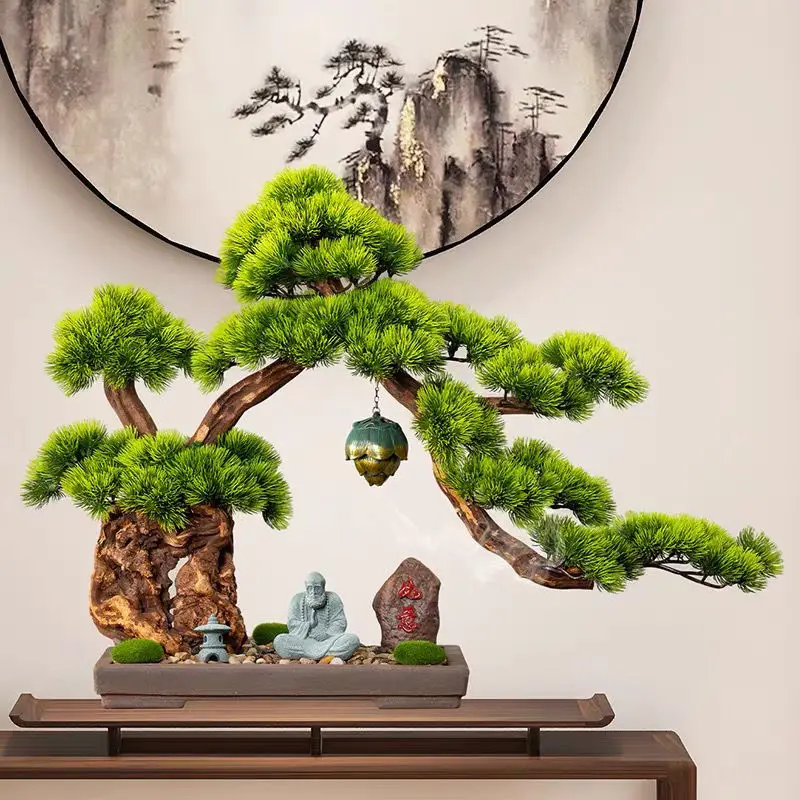 Chinese-style simulation welcome pine bonsai decoration home living room porch cliff shooting fake tree green plant landscaping