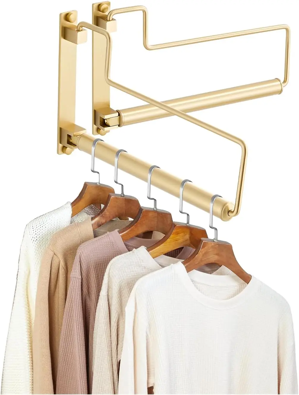 

Wall Mounted Swing Arm Clothes Drying Rack for Laundry Room, Garage, Indoor & Outdoor Use in Brushed Gold