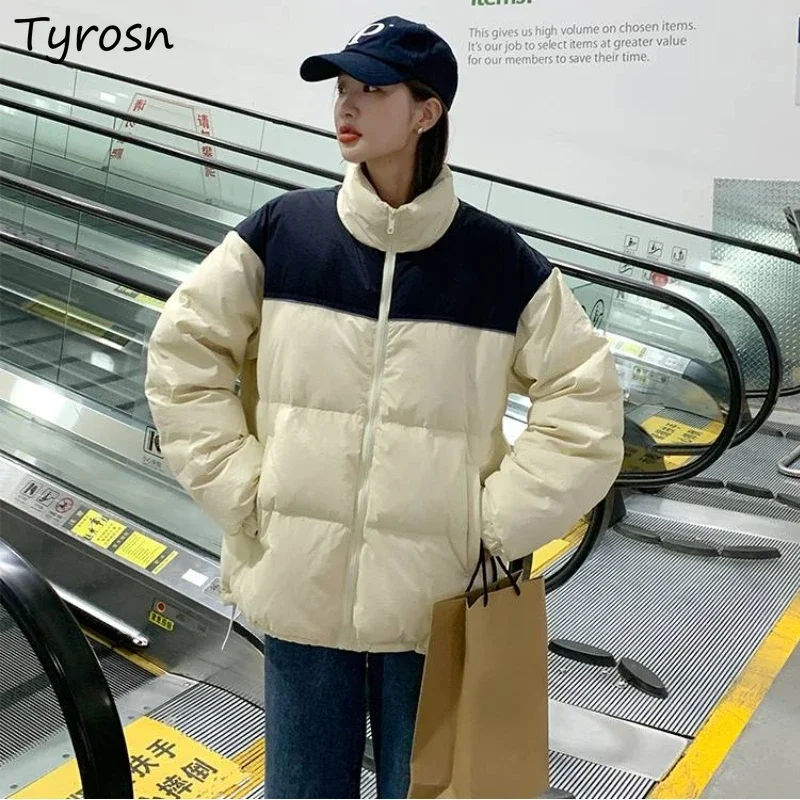 

Short Style Parkas Women Design Patchwork Harajuku Jacket Streetwear Korean Fashion Warm Thicker Loose Winter Coats Students BF