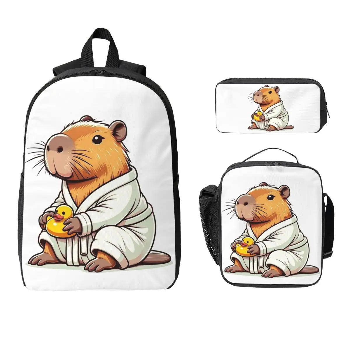 

Cute Capybara Loves Bubble Tea Backpack Student Boys Girls BookBag School Bag Shoulder Bags 3ps Insulated Lunch Bag Pencil Case
