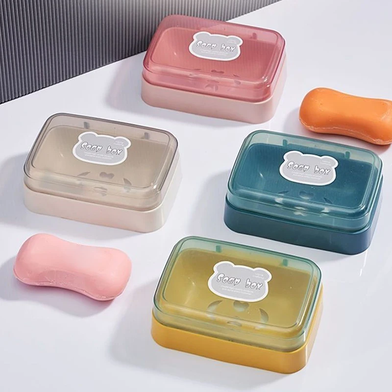 Bathroom Plastic Soap Dish With Lid Portable Travel Soap Box Tray Keeps Soap Dry Storage Container