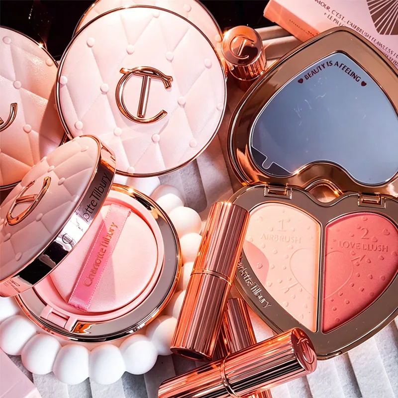 Poudre de Fard à Joues de Luxe CT, Kit de Maquillage, Fard à Joues Bicolore Love Powder, Fard à Joues Starlight, Disque Bicolore, Micro-Lumière, Coussin d'Air