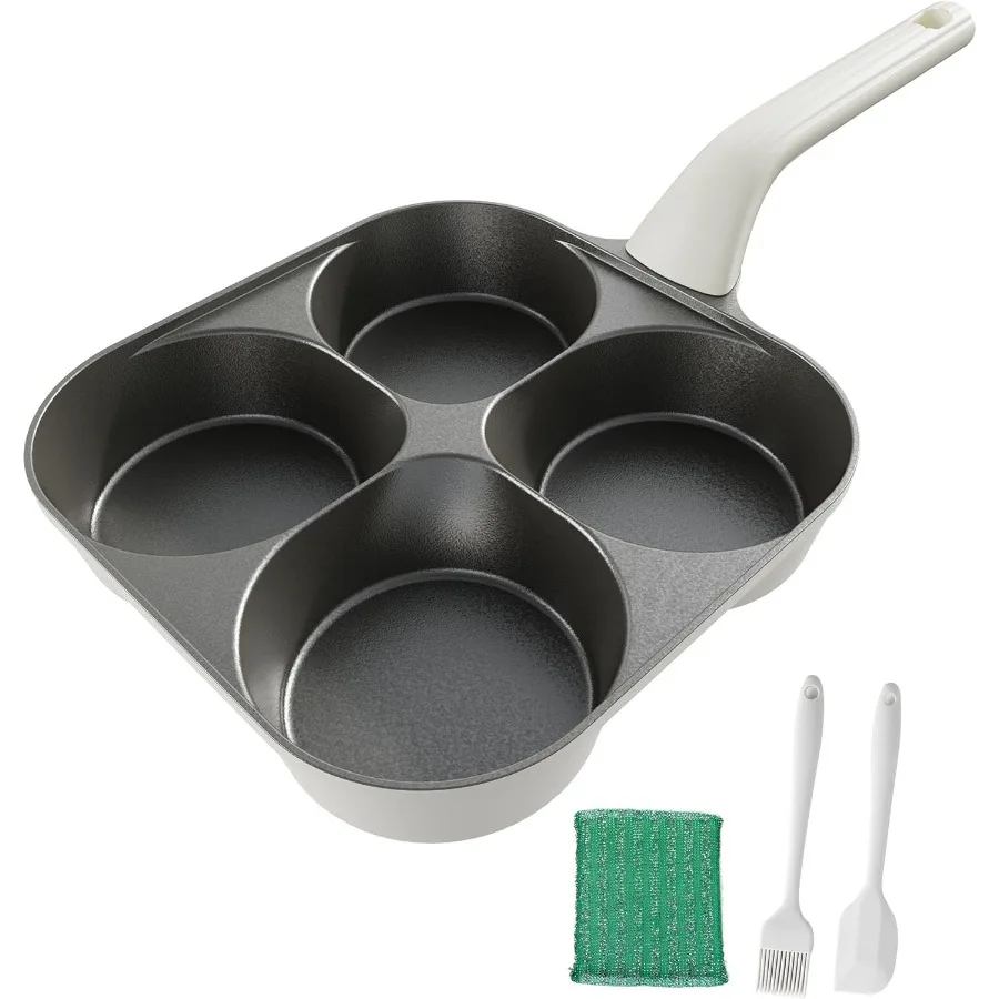 

Egg Pan Upgraded Titanium 4Cup Nonstick Fried Egg Omelette Pan with Ergonomic Handle Breakfast Skillet Pancake Gas Stove and In