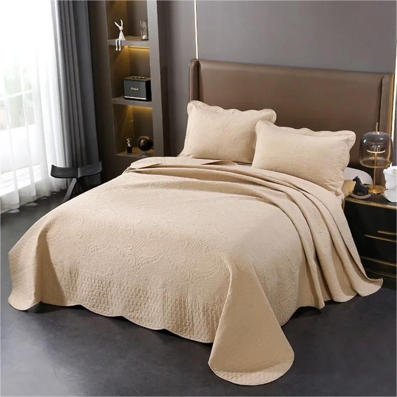 Luxury Embroidered Cotton Quilt Set 3PCS Bedspread on the Bed Quilted Bed Cover King Size Padding Coverlet Home Summer Comforter