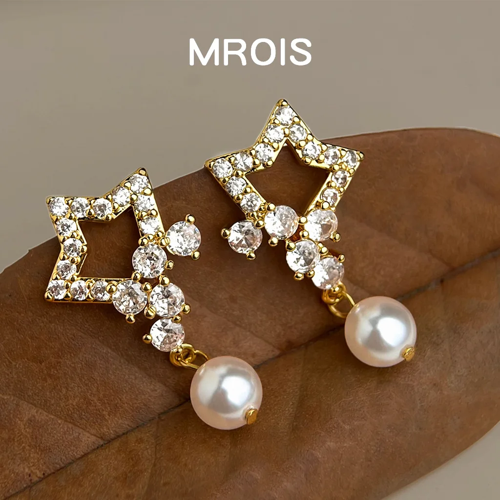 Original color-preserving full zircon five-pointed star earrings, light luxury S925 silver needle high-end earrings.