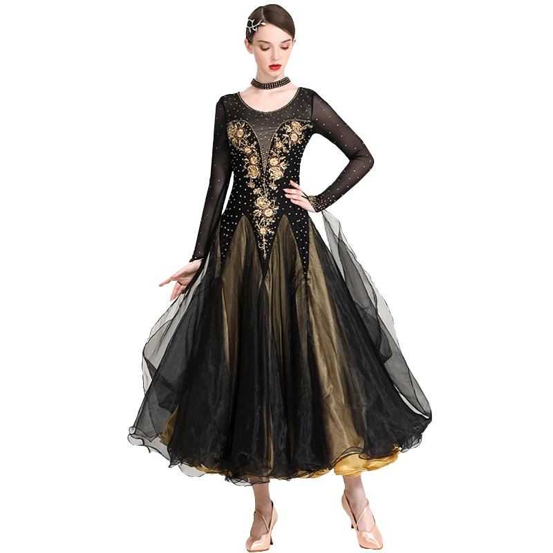 

Modern Dance Competition Dress Long Sleeves Women Ballroom Dresses Performance Waltz Clothes Tango Foxtrot Dancewear Costumes