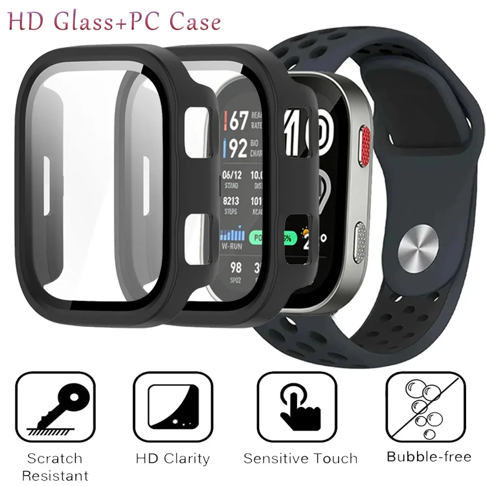 HD Glass+Hard PC Case for Amazfit Bip Max Screen Protector Anti-scratch Film Bumper Protective Cover Amazfit Bip 6 Accessories