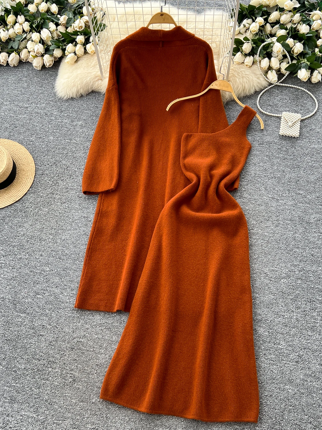 Capispalla da donna lavorato a maglia allentato con cinturino Capispalla lungo Sve V-Ne Faion Set Casual Sle Design coreano a vita alta