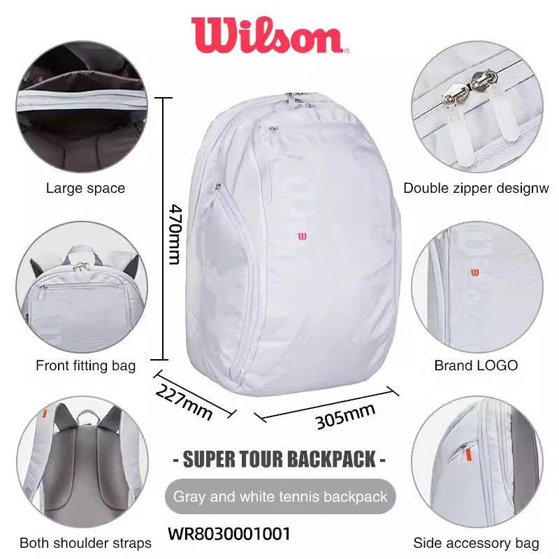 Wilson Tennis Paddle Backpack Squash Badminton Racket Bag Padel Racquetball Carrying Handbag Man Large Capacity Sports Bags