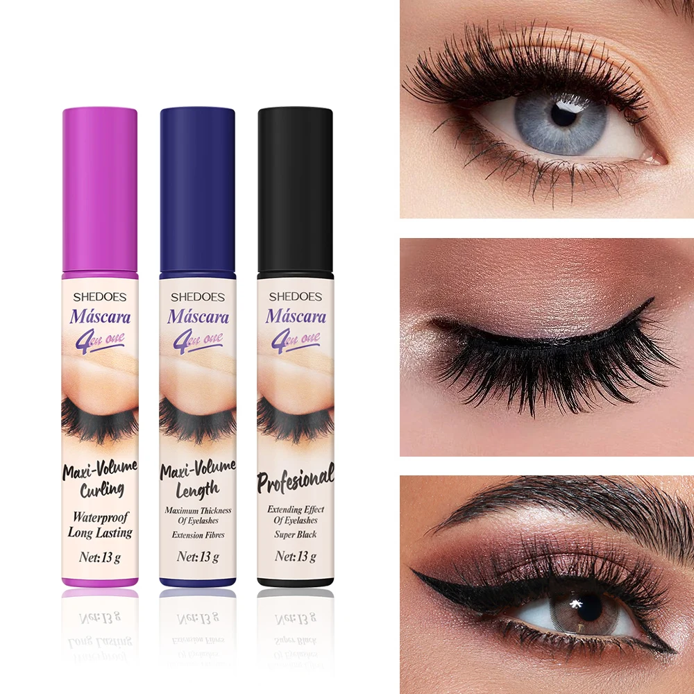 SHEDOES 3pcs Large Volume Mascara - Three Brush Tips, Waterproof & Sweat-Resistant, Fast-Drying, No Clumping, Volumizing