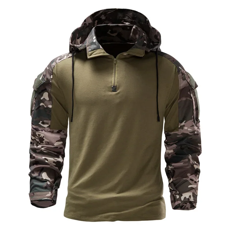 

2023 Spring/Summer New Men's Long Sleeve T-shirt Outdoor Camo Hooded Detachable Pocket Combat Suit