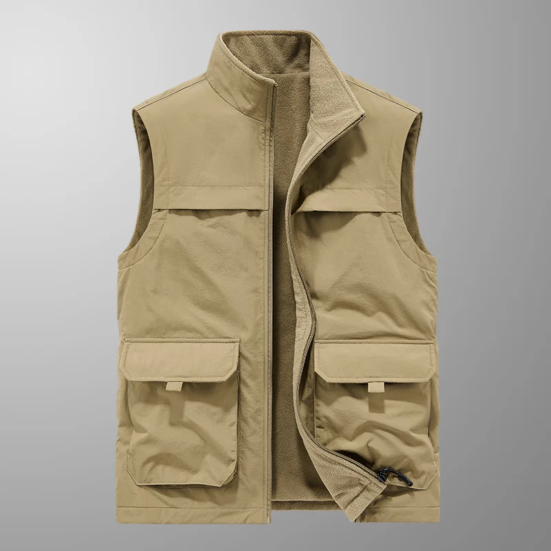 

Men's Double-sided Vest Workwear Large Pocket Zipper Sleeveless Cardigan Vest Stand Collar Top