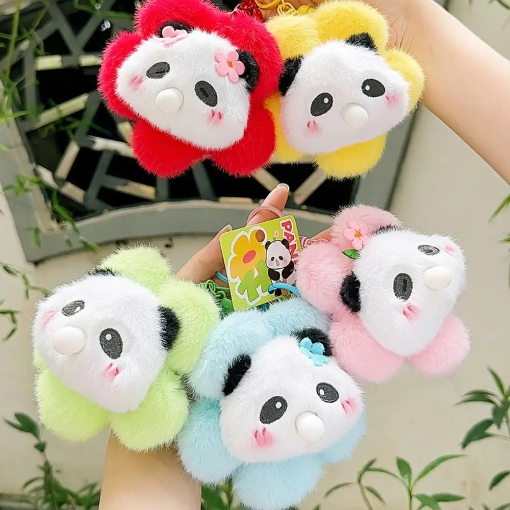 Blow Bubble Sunflower Panda Pendant Flower Cute Expression Panda Flower Plush Keychain Plush Doll Creative