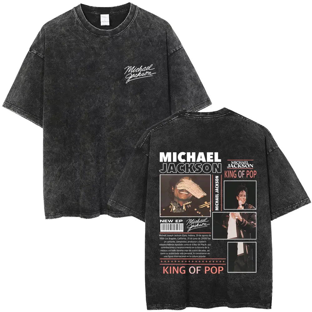 

Michael Jackson King of Pop Vintage Washed T Shirts Men Women Retro Gothic Rock T-shirt Men's Casual Cotton T-shirts Streetwear