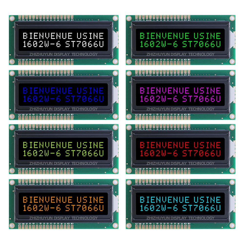 Szeroka temperatura w pełnym kącie 1602W-6 Europejski moduł wyświetlacza 16 * 2 BTN Czarna folia Fioletowa litera STN Wysoka ramka 12 mm
