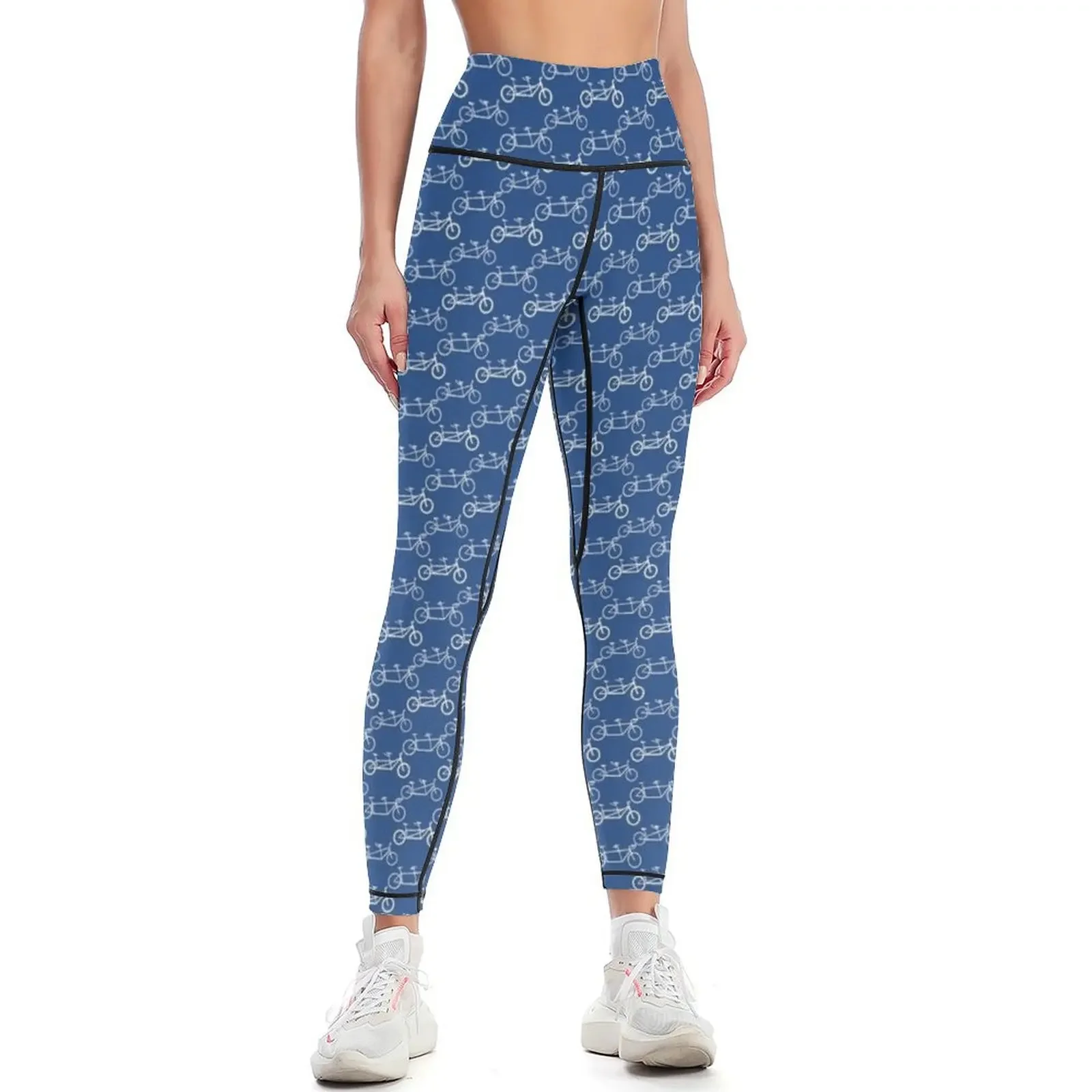 

Tandem types pattern - white on blue Leggings Fitness clothing sports for gym gym pants for girls Womens Leggings