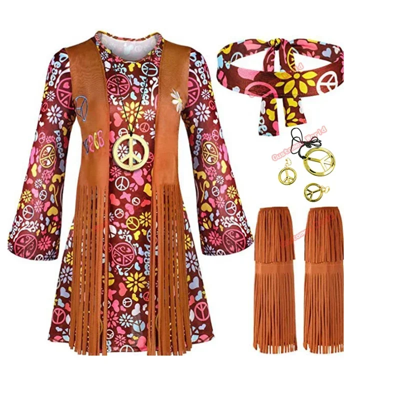 women Peace Love hippie costume Party 60s 70s Stage wear Indian Tassels Performance  Accessories