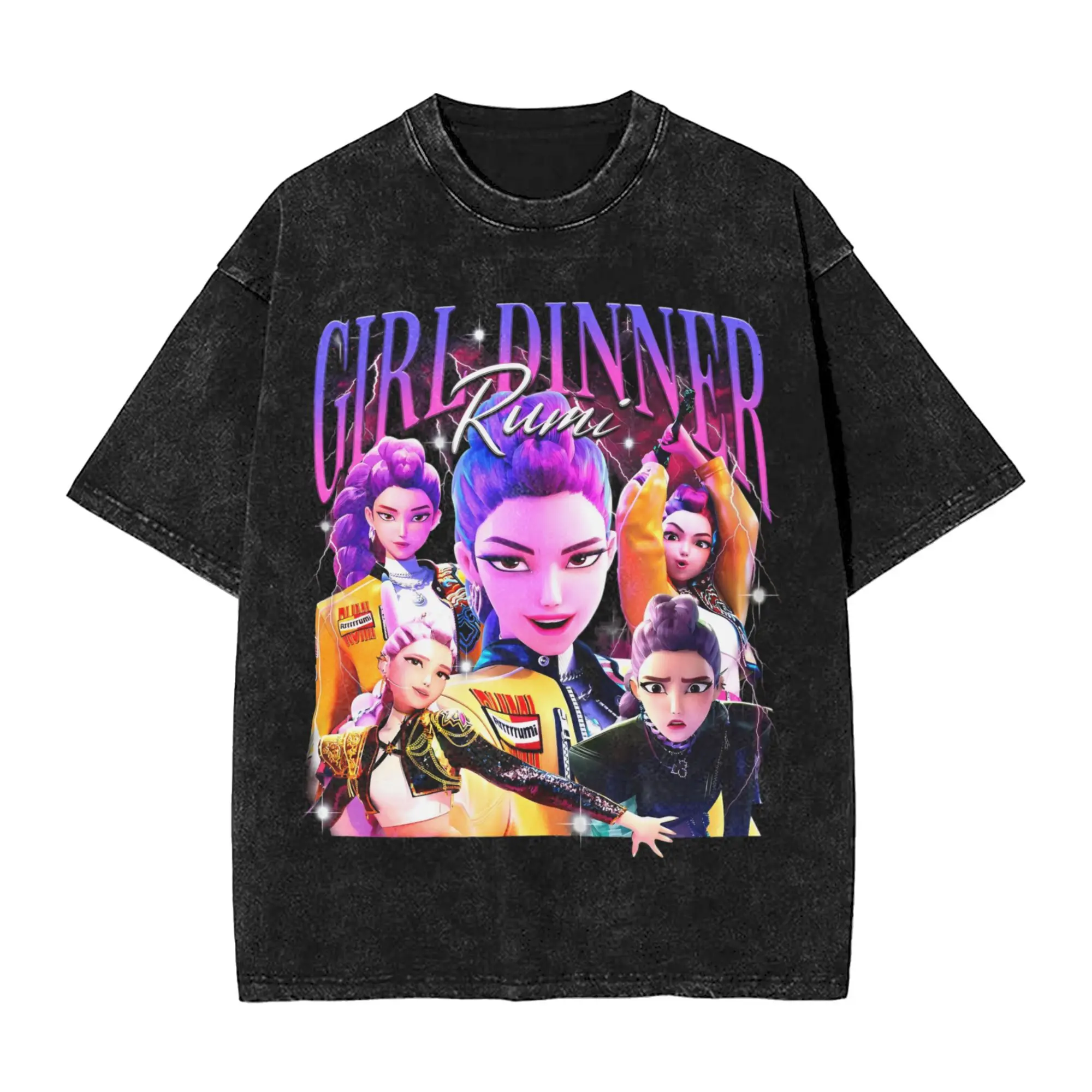 

Men Women Harajuku Washed T-shirts Kpop Demon Hunters Huntrix Print T Shirt Apparel Harajuku 2025 Movie Tees Tops