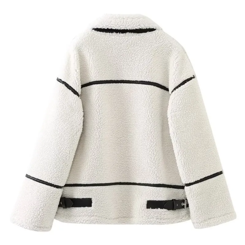 Cappotto donna in lana di agnello 2023 inverno colletto rovesciato manica lunga Street femminile giacca corta cerniera sciolto moda donna capispalla caldo