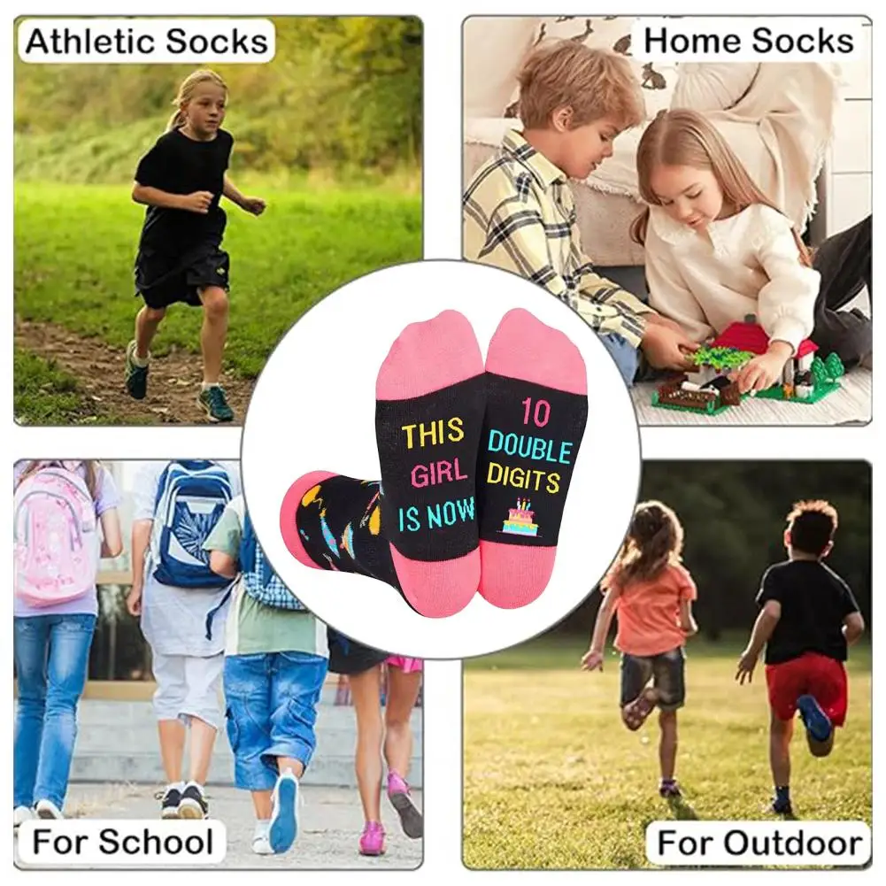 Birthday Themed Socks Birthday Party Gift Socks Colorful 10th Birthday Party Socks for Kids Fun Gift for Boys Girls Mid-tube