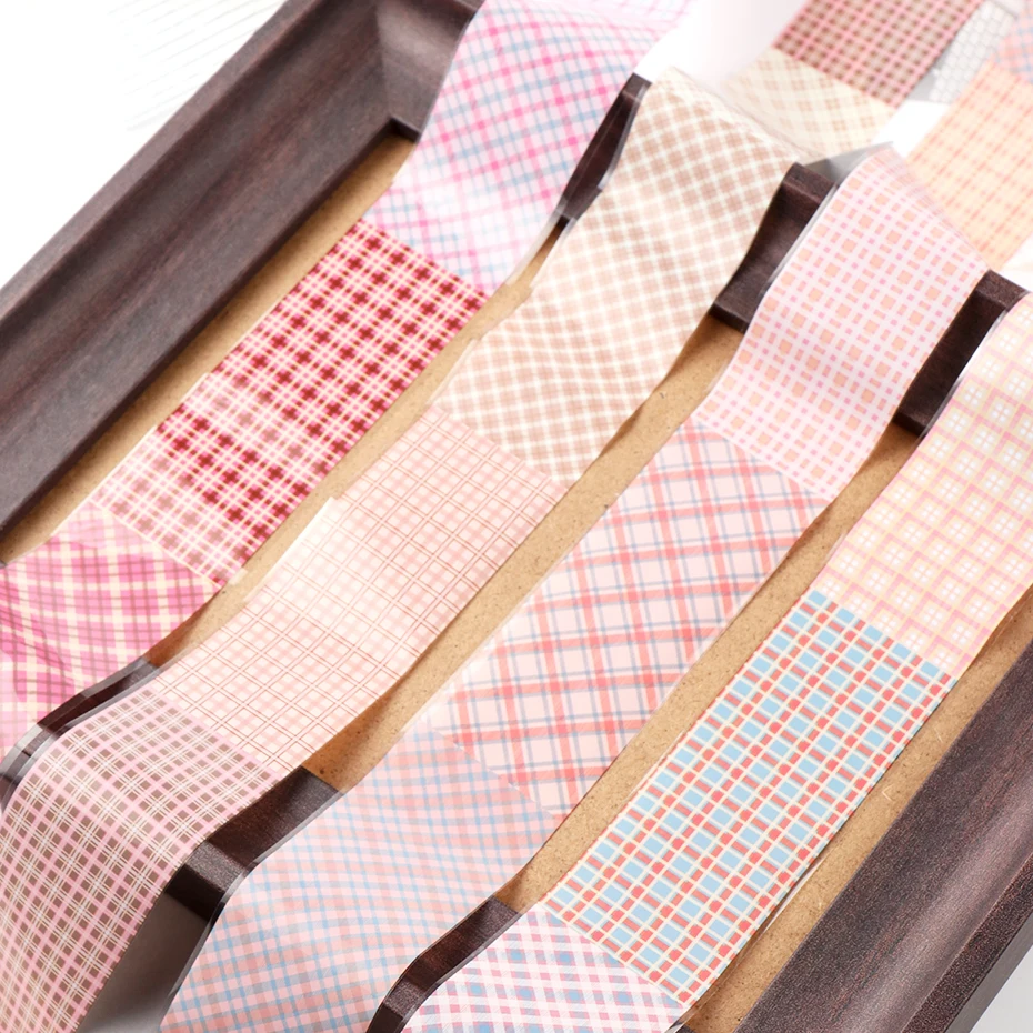 10 pz/scatola Carino Rosa Plaid Unghie Artistiche Lamina di Trasferimento Adesivi Per Unghie Striscia Geometrica Pellicola Lamine Per Unghie Decorazioni Accessori Per Manicure