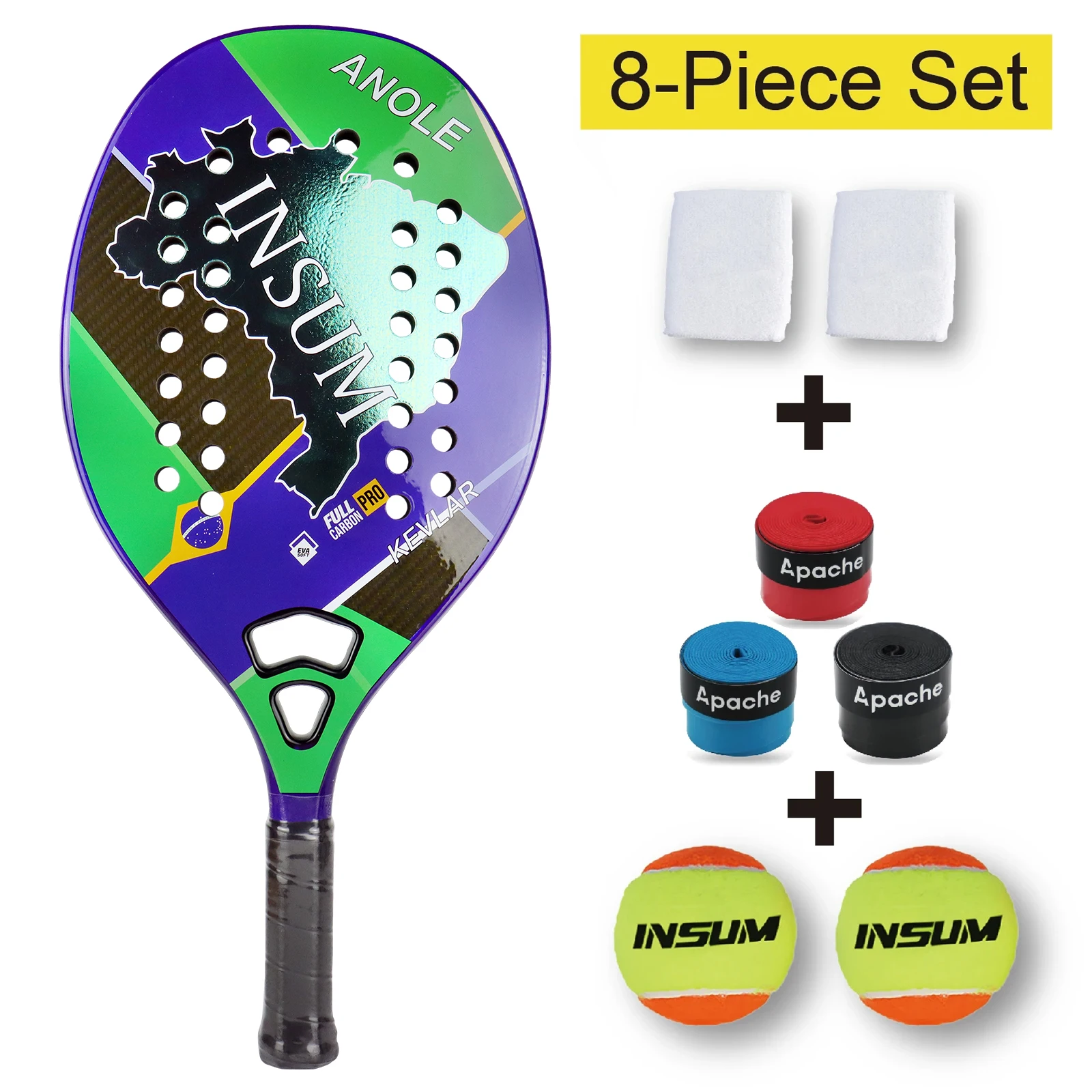 

Kevlar Beach Tennis Racket Carbon Fiber With Soft EVA Racket Suitable For Training Beach Tennis Set - 8 Pieces