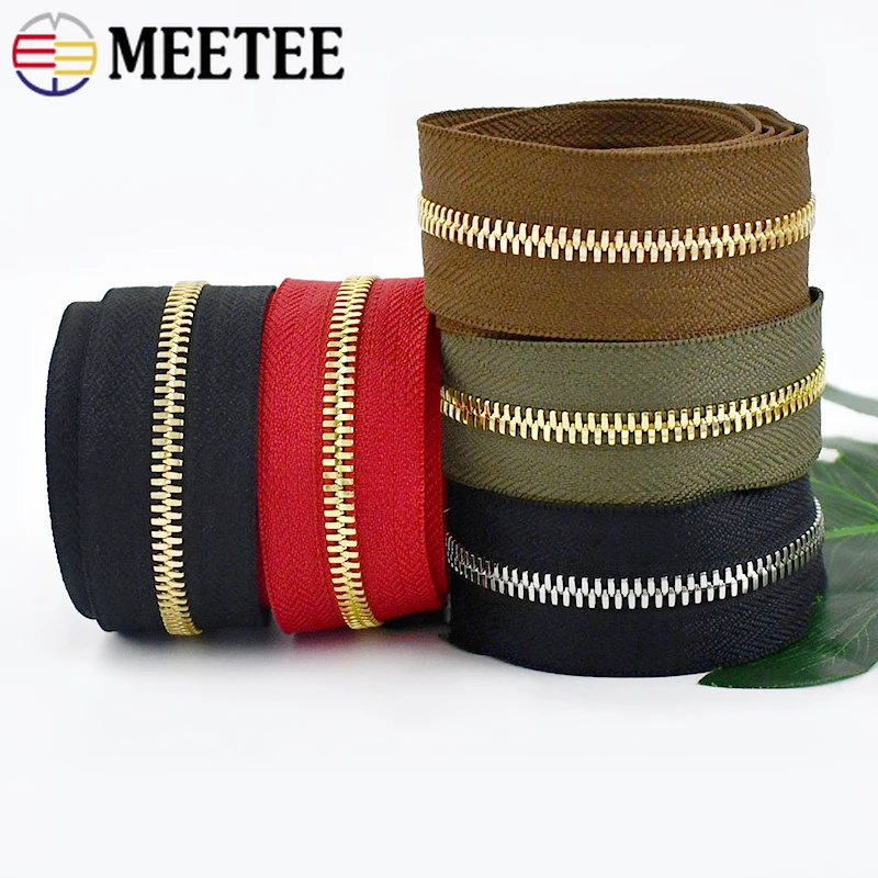 1/2/3Y High Quality 5# Metal Zipper Tape for Sewing Bags Garment By The Yard Two Way Open-end Zips Repair Kit Tailor Accessories