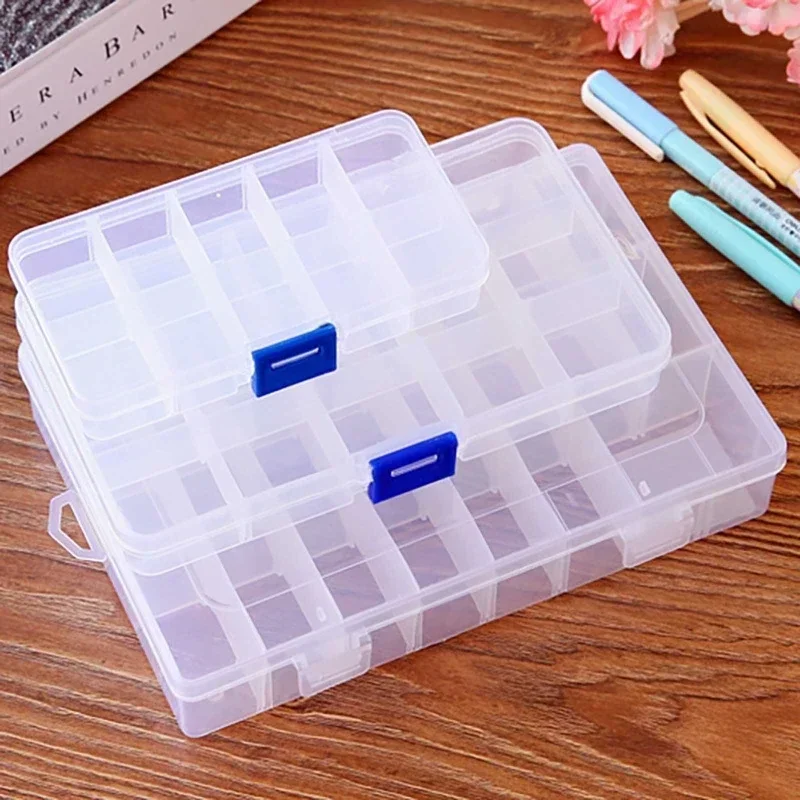 Plastic Clear Organizer with Cover Box for Jewelry Earrings Portable Transparent Storage Box 10 Grids Screw Nails Parts