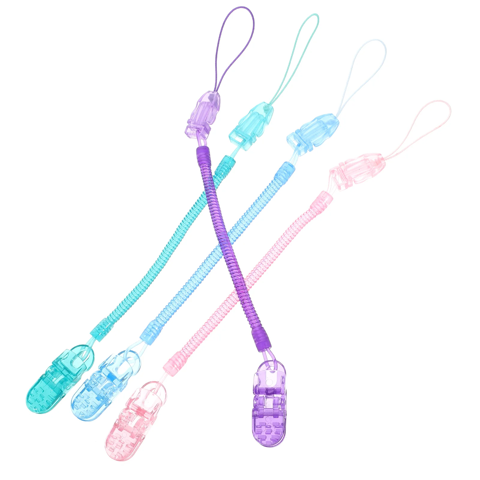 Clip per ciuccio per bambini in silicone trasparente da 4 pezzi Clip per badge a catena per realizzare clip Cinghie Rosa Blu Viola e verde