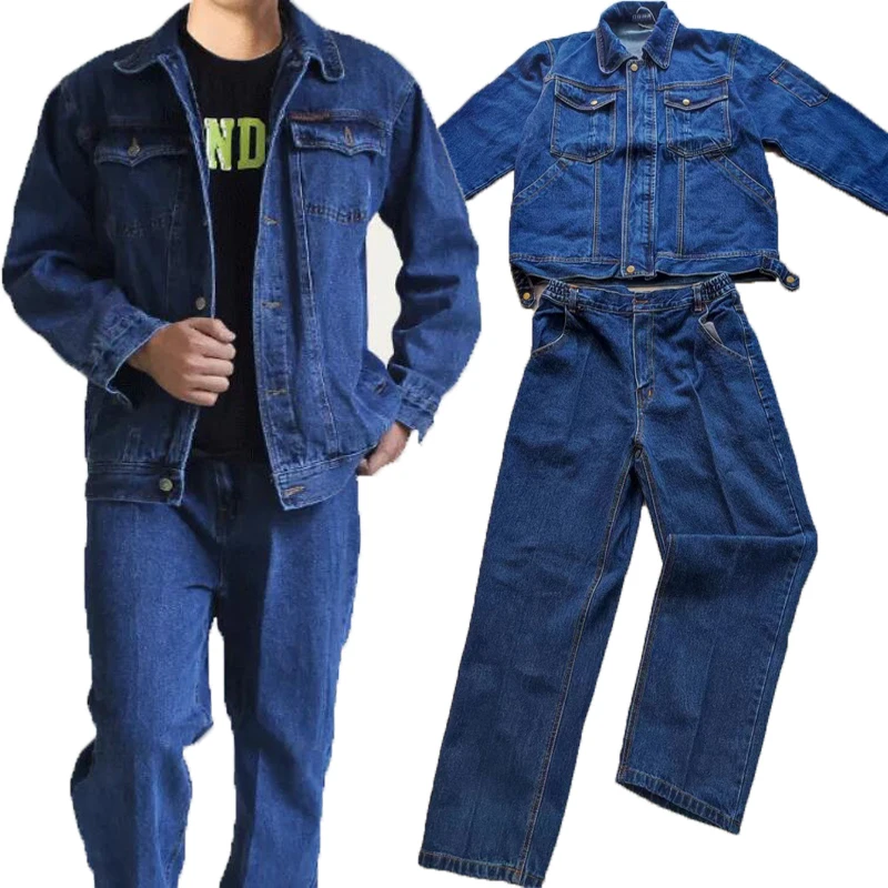 Thick Welding Suits Denim Work Clothing For Men Cargo Jacket Trousers Long Sleeve Wear Resistant Welding Uniforms Coveralls 4xl