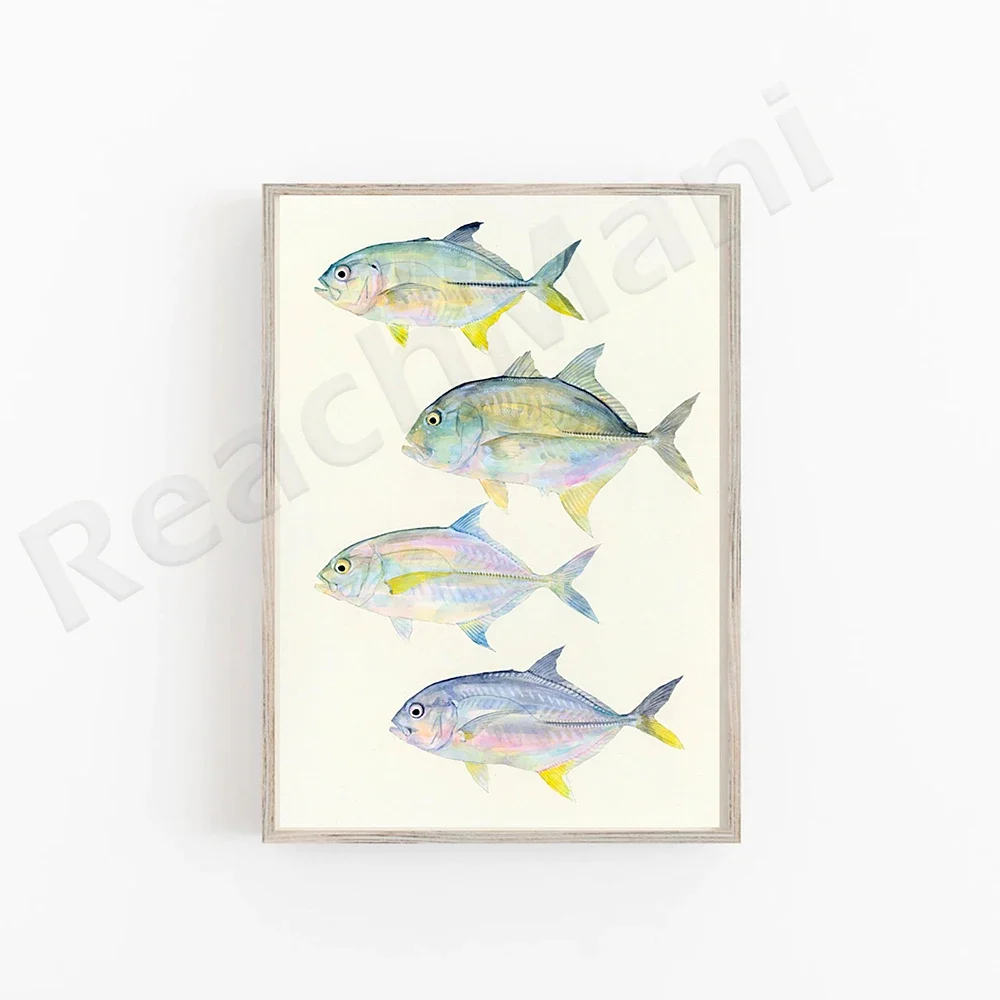 Watercolour Sea Creatures Painting,Fish, Crab, Squid Print, Kitchen Wall Art,Food Print, Cottagecore decor,Nautical Wall Art