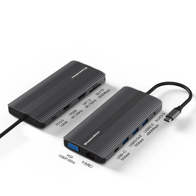 

Typec Docking Station DP+HDMI-compatible Same Display and Different Display MST Gigabit Ethernet Port USB3.0 Splitter 12 In 1