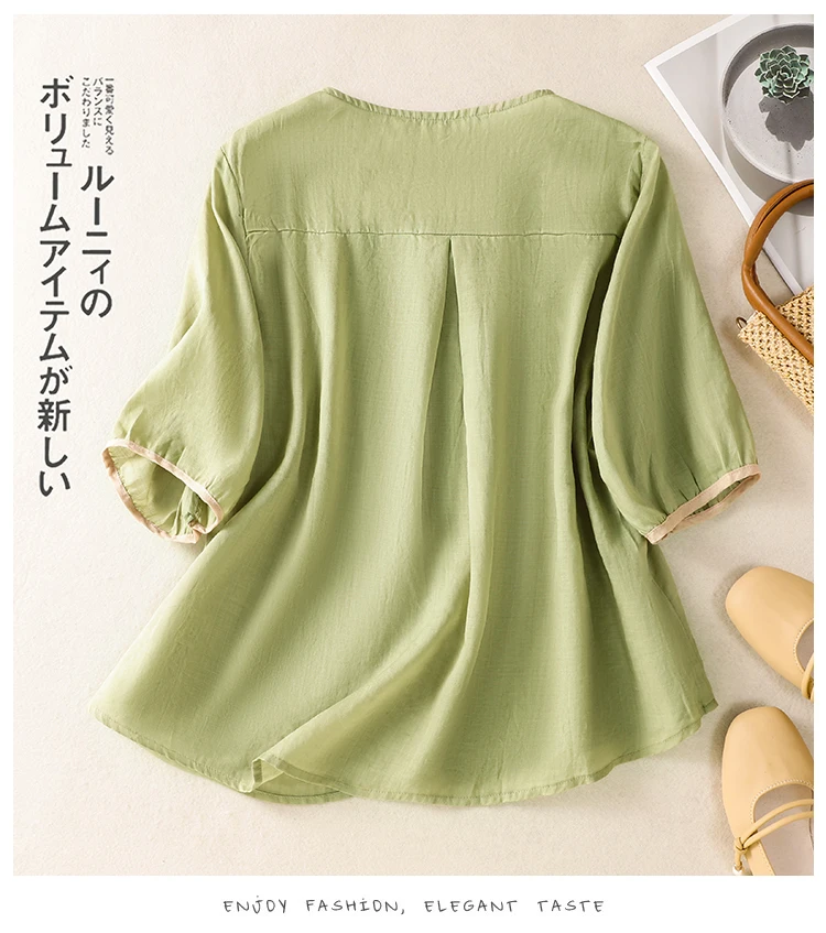 Chinesischen Stil frauen Blusen Stickerei Vintage Shirts Mode Lose Sommer Kleidung Kurzarm Baumwolle Leinen Frauen Tops