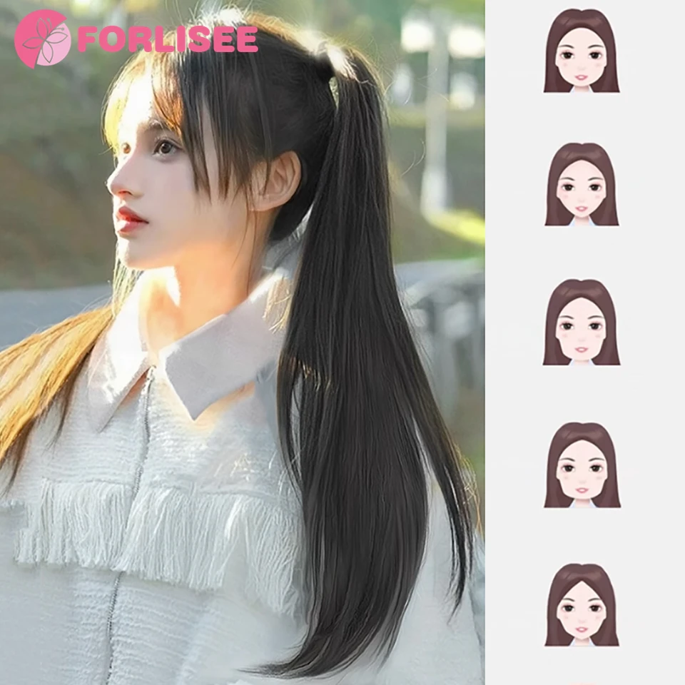 FORLISEE Synthetic Grip Clip Ultra Light Double Ponytail Wig Piece Can Be Tied With A High Strap Style Low Ponytail Braid