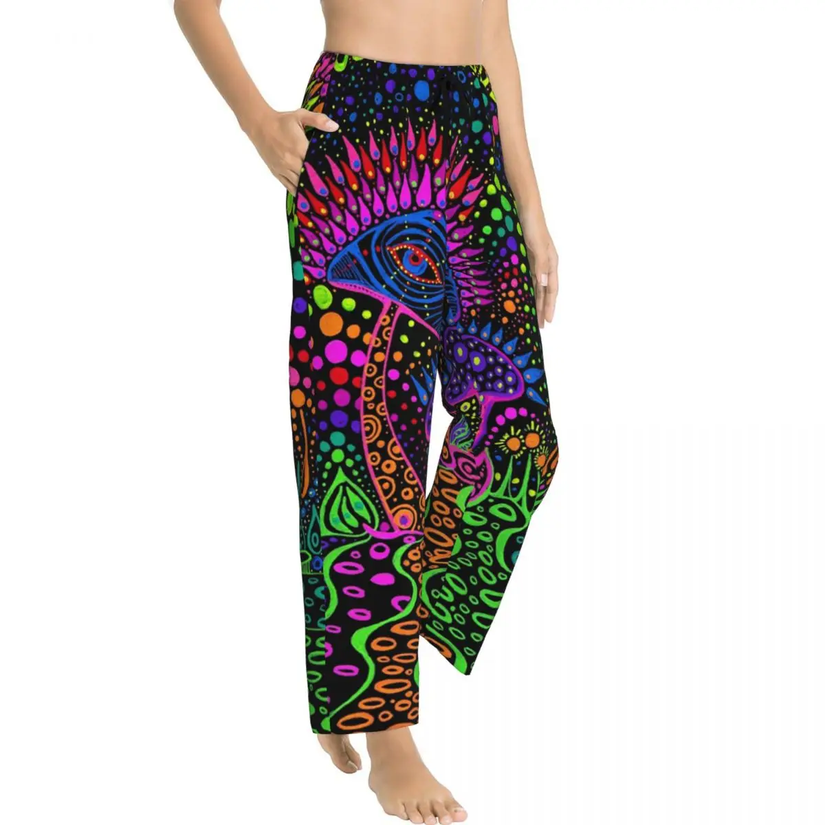 Aangepaste Psychedelische Paddo 'S Print Lava Pyjama Broek Vrouwen Lounge Slaap Trekkoord Nachtkleding Broek Met Zakken